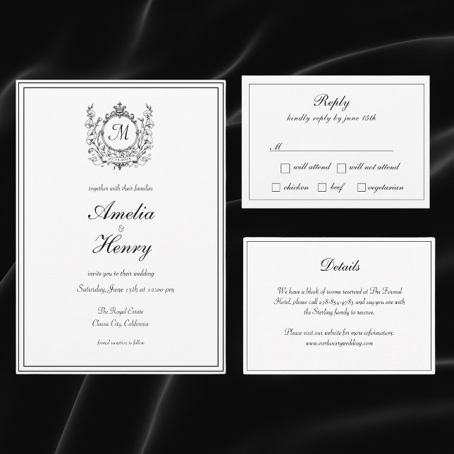 Regal Classic Formal Monogram Crest Wedding  Invitation (Creator Uploaded)
