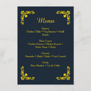 Regal Contrast Midnight Blue & Gold Dinner Menu