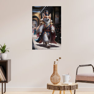 Regal Corgi in Traditional Royal Robe on Fashion Poster
