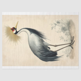 Regal Crane Standing in a Tranquil Decoupage Scene Tissue Paper