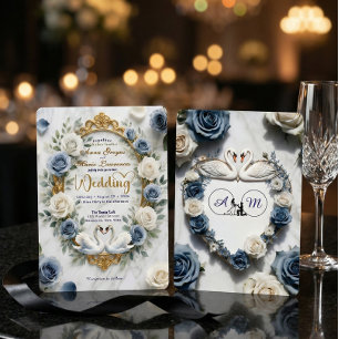 Regal Crest Silhouette Swans Traditional Wedding Invitation