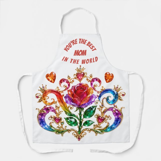 Regal Crystal Rose Crown Queen Mum Kitchen Apron (Front)