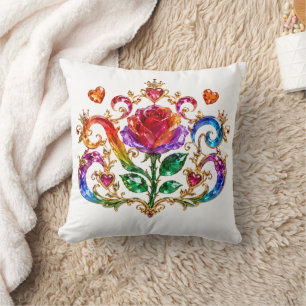 Regal Crystal Rose Diamond Crown Queen Cushion
