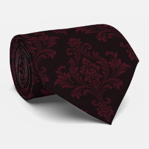 Regal Deep Burgundy Ornate Velvet-Effect Damask Tie