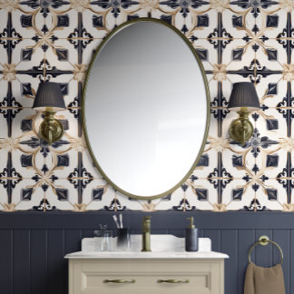 Regal Diamond Tiles - Navy and Gold - Traditional Wallpaper
