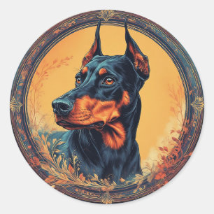 Regal Doberman Portrait Classic Round Sticker