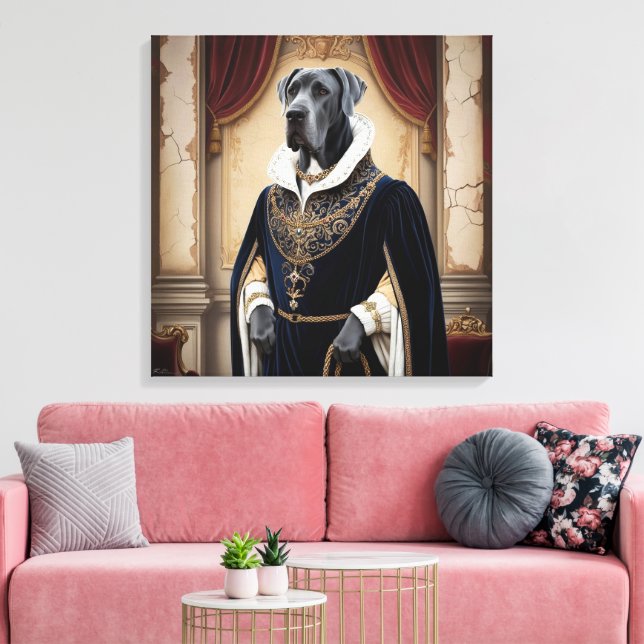 Regal Dog in Renaissance Attire - Digital Art for  Canvas Print (Insitu(LivingRoom))