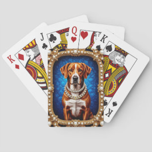 Regal Dog Portrait with Lavish Gold Frame Playing Cards