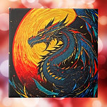 Regal Dragon Under the Full Moon Ceramic Tile<br><div class="desc">Transform your space with this stunning ceramic tile featuring a majestic lino cut dragon under a glowing full moon. The bold black, blue, yellow, and red colours, combined with a cool retro vibe, ignite inspiration and confidence in any room. This unique artwork, full of strength and mythical elegance, makes a...</div>