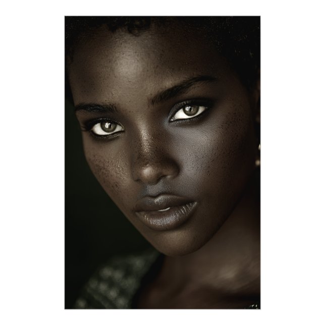 Regal Ebony Portrait Intense Gaze Gold Hoops Photo Print (Front)