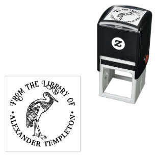 Regal Egret Bird Library Book Name Self-inking Stamp