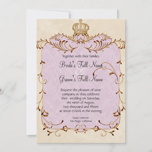Regal Egrets, Swirls & Damask - Wedding Invitation (Front)
