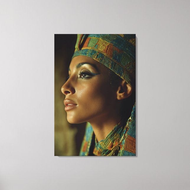 Regal Egyptian Queen Turquoise Gold Portrait Canvas Print (Front)