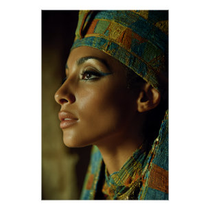 Regal Egyptian Queen Turquoise Gold Portrait Poster