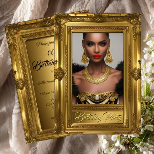 Regal Elegant Photo Birthday Party Gold Frame Invitation