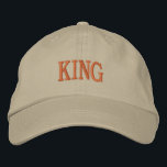 Regal Embroidery Khaki Cap King Name Printed Hat<br><div class="desc">Make a statement with the Alternative Apparel cap in khaki cotton. Bold "King" embroidery in gold gives it a regal look. The adjustable strap ensures a perfect fit. Perfect for casual outings or adding flair to any ensemble.</div>