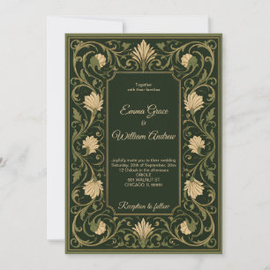 Regal Emerald Gold Baroque Wedding Invitation