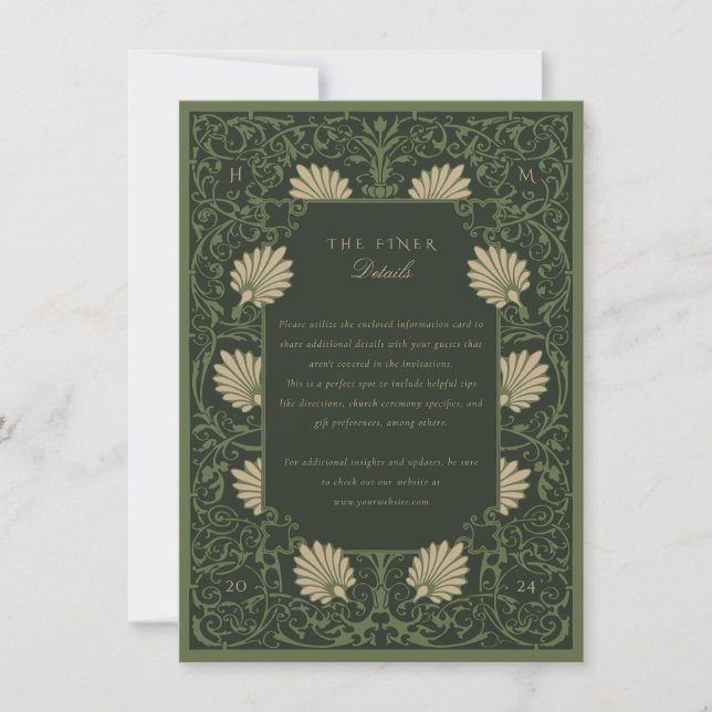Regal Emerald Green Antique Gold Baroque Details Invitation (Front)