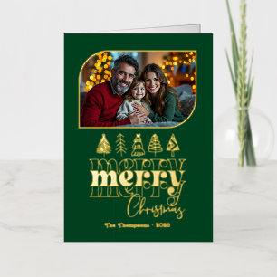 Regal Festive Hand Drawn Merry Christmas Photo Foil Holiday Card