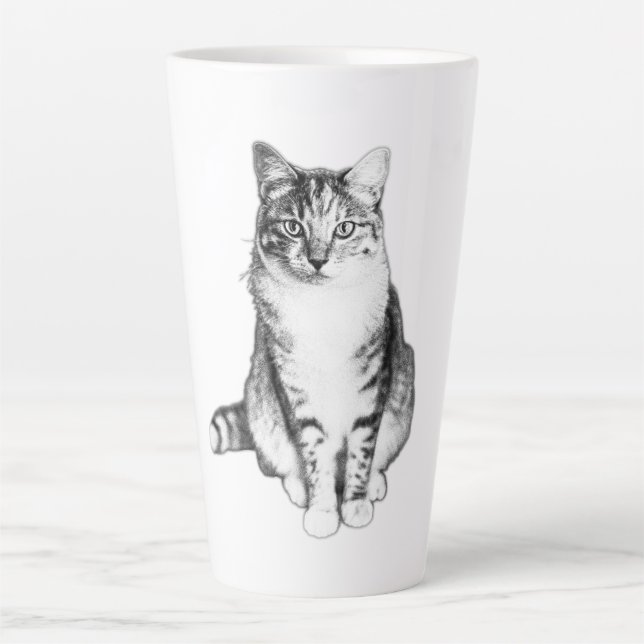 Regal Front‑Facing Tabby Cat Ink Art Mug (Front)