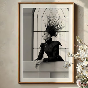 Regal Gaze: Avant-Garde Monochrome Fashion Poster