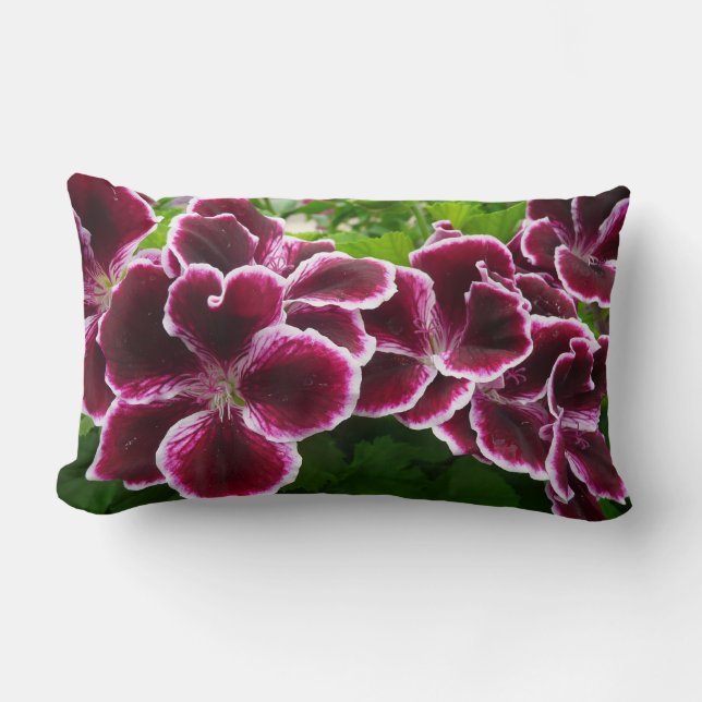 Regal Geranium Flowers Elegant Maroon Floral Lugga Lumbar Cushion (Front)