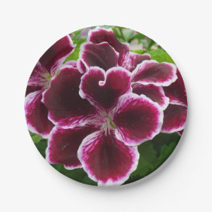 Regal Geranium Flowers Elegant Maroon Floral Paper Plate