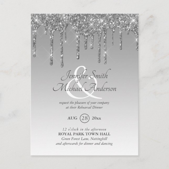 Regal GLITTER Dripping REHEARSAL DINNER Ampersand Postcard (Front)