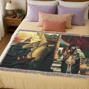 Regal Gold Ancient Egyptian Queen Mythology Throw Blanket