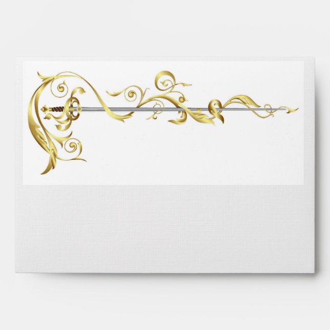 Regal Gold Scroll Ribbon Sword Wedding Envelope (Front)