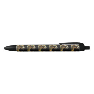 Regal Grace: The Gold Jaguar Adorned with Emeralds Blue Ink Pen