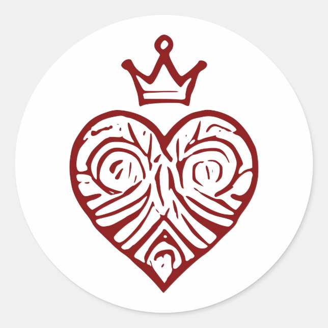 Regal Heart with Crown Artistic Design Classic Round Sticker (Front)
