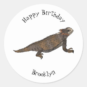 Regal horned lizard cartoon illustration classic round sticker