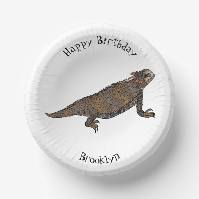 Regal horned lizard cartoon illustration paper plate (Front)