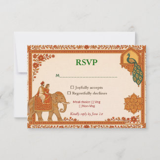 Regal Indian Floral Peacock RSVP Card