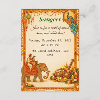 Regal Indian Wedding Sangeet Details Card