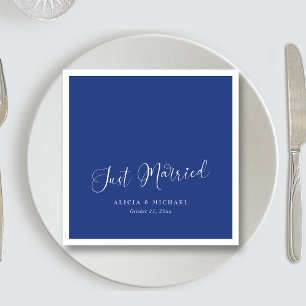 Regal 'Just Married' Heart - Royal Blue Wedding Napkin