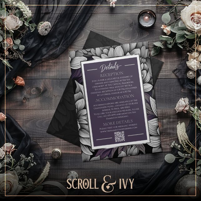 Regal Lilac, Brilliant White Bloom Wedding Details Invitation (Creator Uploaded)