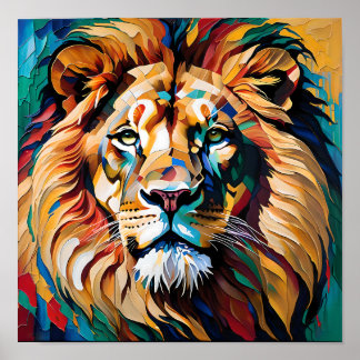 Regal Lion in Bold Colour Waves – Abstract Animal Poster