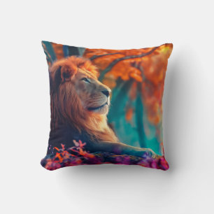 Regal Lion in Enchanted Forest Design Cushion