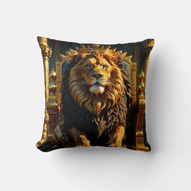 Regal Lion Wearing a Crown Cushion (Front)