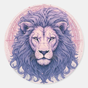 Regal Lion with Purple Mane and Cosmic Accents Classic Round Sticker