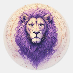 Regal Lion with Purple Mane and Cosmic Accents Classic Round Sticker