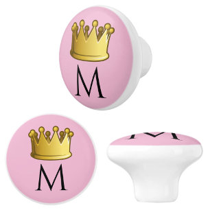 Regal Monogram Crown Soft Rose Pink Ceramic Knob