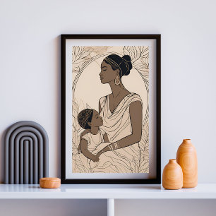 Regal Mother and Daughter Line Art  Poster