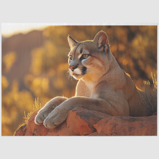 Regal Mountain Lion Scenic Decoupage Tissue Paper (Front)