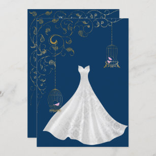 Regal Navy Blue Dress Birdcage Modern wedding Invitation