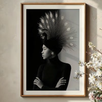 Regal Peacock: Avant-Garde Monochrome Portrait
