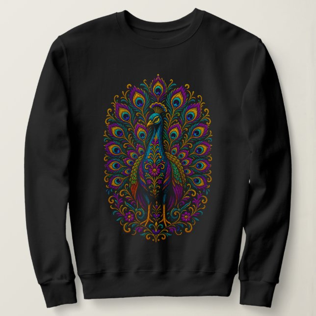 Regal Peacock Illustration – Shimmering Tail & Vin Sweatshirt (Design Front)