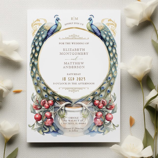 Regal Peacock Themed Wedding Invitation (Creator Uploaded)